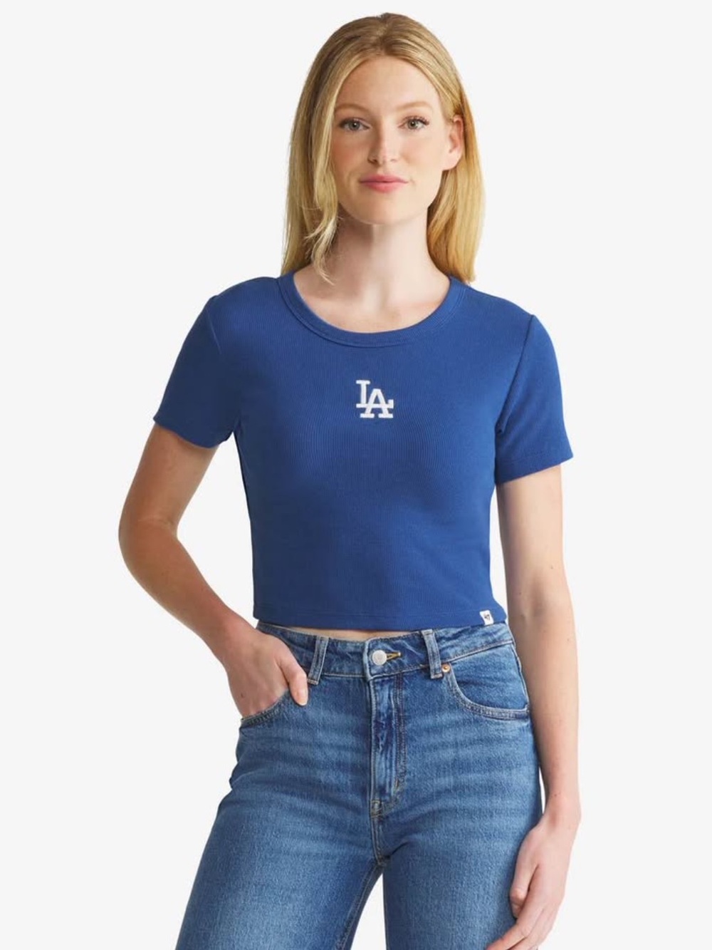 LA dodgers Women's Royal Blue Cropped Tee